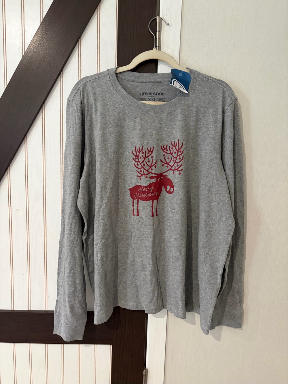 Life Is Good Womens Gray XXL Christmas Reindeer Classic Crusher Top NWT